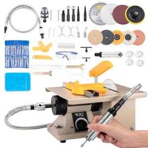DZQ Mini Table Saw Jewelry Making Polisher w/Flex Shaft Multifunctional Bench Grinder Sander Buffing Machine Woodworking Tool 69Pcs Accs 10,000Rpm 750W