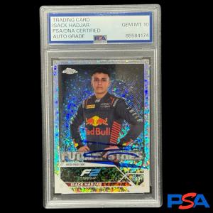 Isack Hadjar 2023 Topps Chrome F1 Mini Diamonds Refractor /299 Auto PSA 10