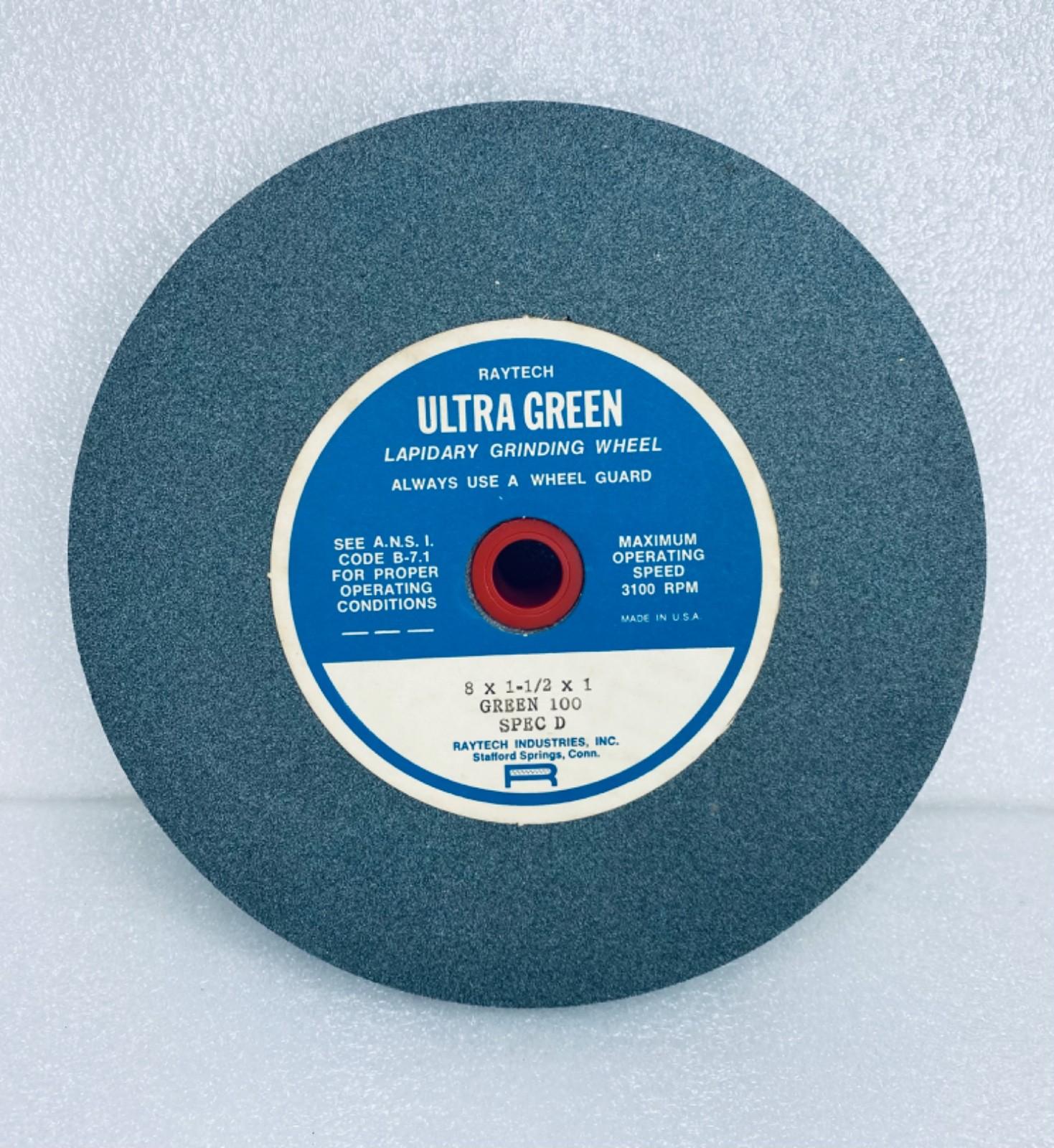 NOB - RAYTECH ULTRA GREEN LAPIDARY 8" GRINDING WHEEL GREEN 100 SPEC D 3100 RPM