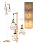 EDISHINE Industrial Farmhouse Floor Lamp Diamond Shade 3 Edison Bulbs Gold