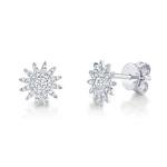 14K White Gold Diamond Starburst Stud Earrings Round Cut Natural 0.24CTW