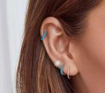 14K White Gold Diamond Starburst Stud Earrings Round Cut Natural 0.24CTW