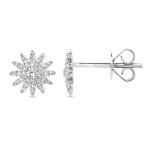 14K White Gold Diamond Starburst Stud Earrings Round Cut Natural 0.24CTW