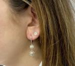 14K White Gold Diamond Starburst Stud Earrings Round Cut Natural 0.24CTW