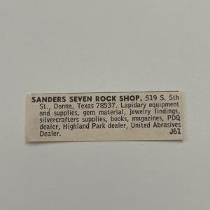 Sanders Seven Rock Shop Lapidary Equipment Donna TX 1968 Ad SAH8-S60