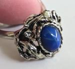 Vintage Simulated Star Sapphire Brutalist Silver Tone Adjustable Ring Size 6.5