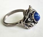 Vintage Simulated Star Sapphire Brutalist Silver Tone Adjustable Ring Size 6.5