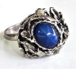 Vintage Simulated Star Sapphire Brutalist Silver Tone Adjustable Ring Size 6.5