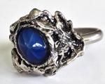 Vintage Simulated Star Sapphire Brutalist Silver Tone Adjustable Ring Size 6.5