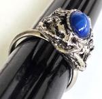 Vintage Simulated Star Sapphire Brutalist Silver Tone Adjustable Ring Size 6.5
