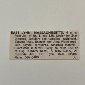 King's Gems & Minerals Estwing Tools Raytech East Lynn MA 1968 Ad SAH8-S58