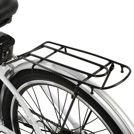 White Electric City Bike with Basket for Women