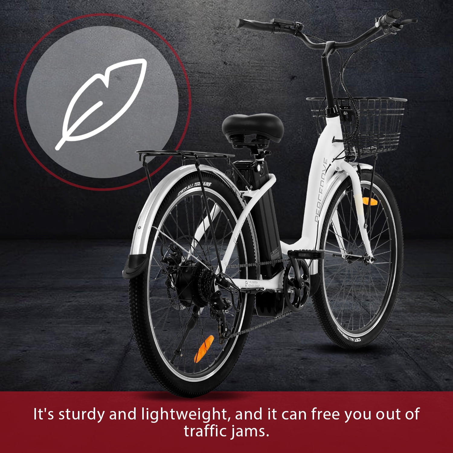 White Electric City Bike with Basket for Women