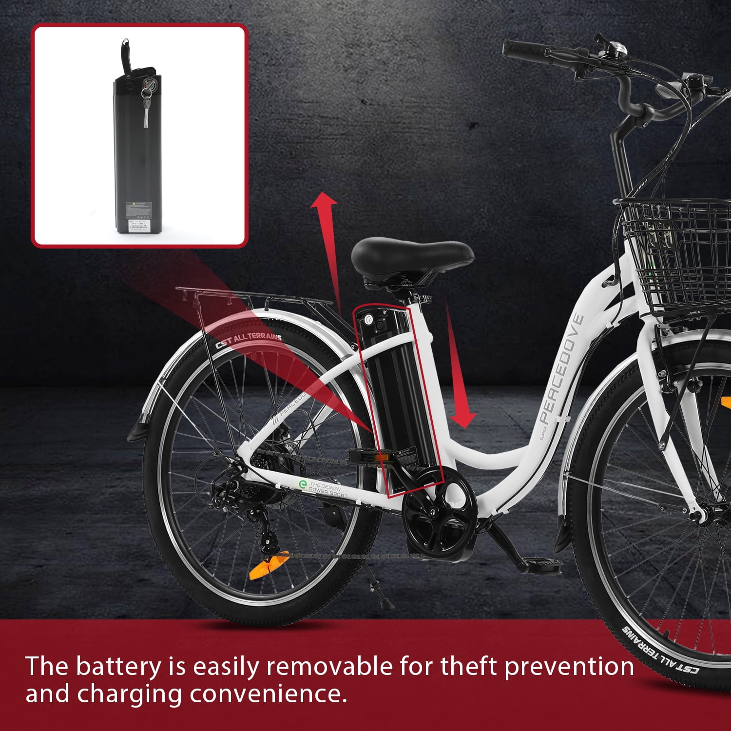 White Electric City Bike with Basket for Women