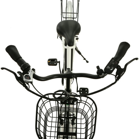 White Electric City Bike with Basket for Women