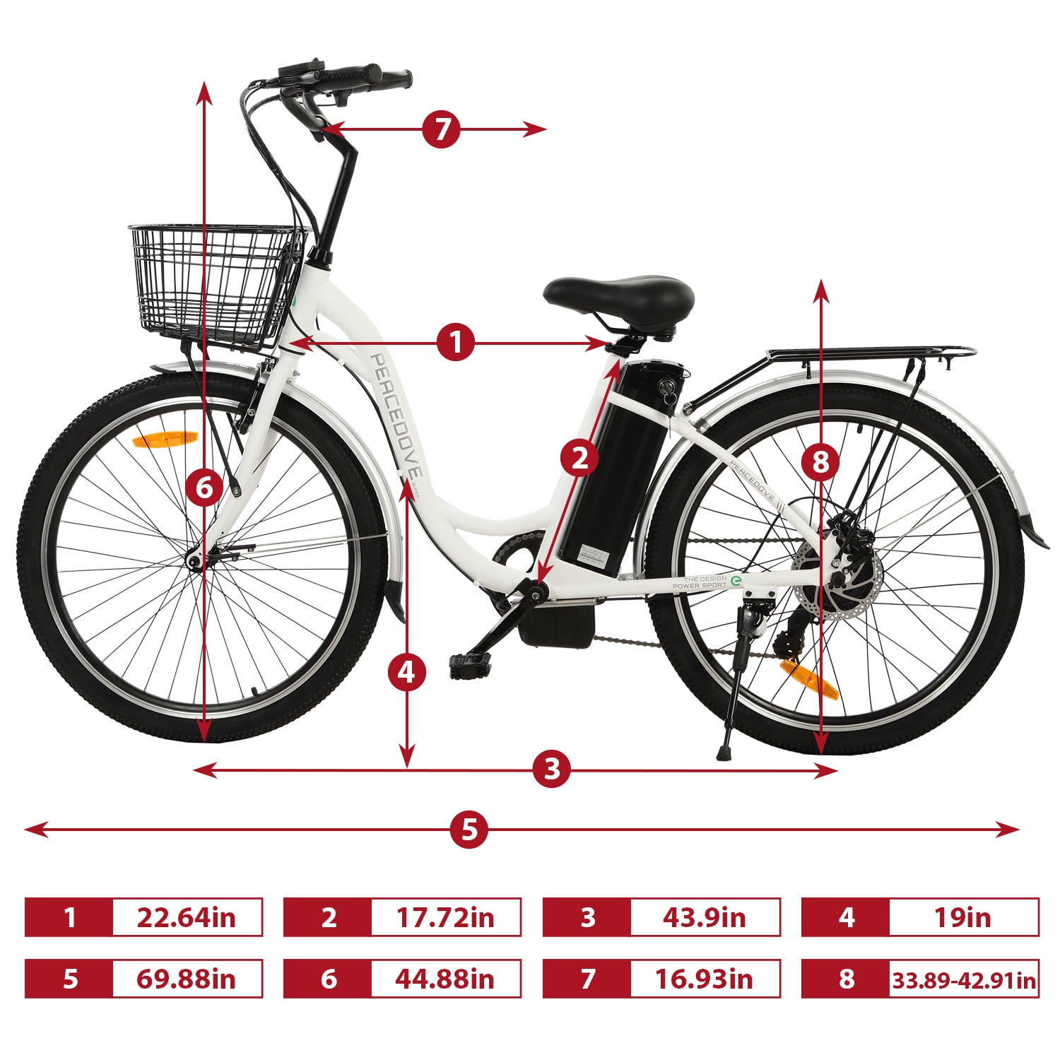 White Electric City Bike with Basket for Women
