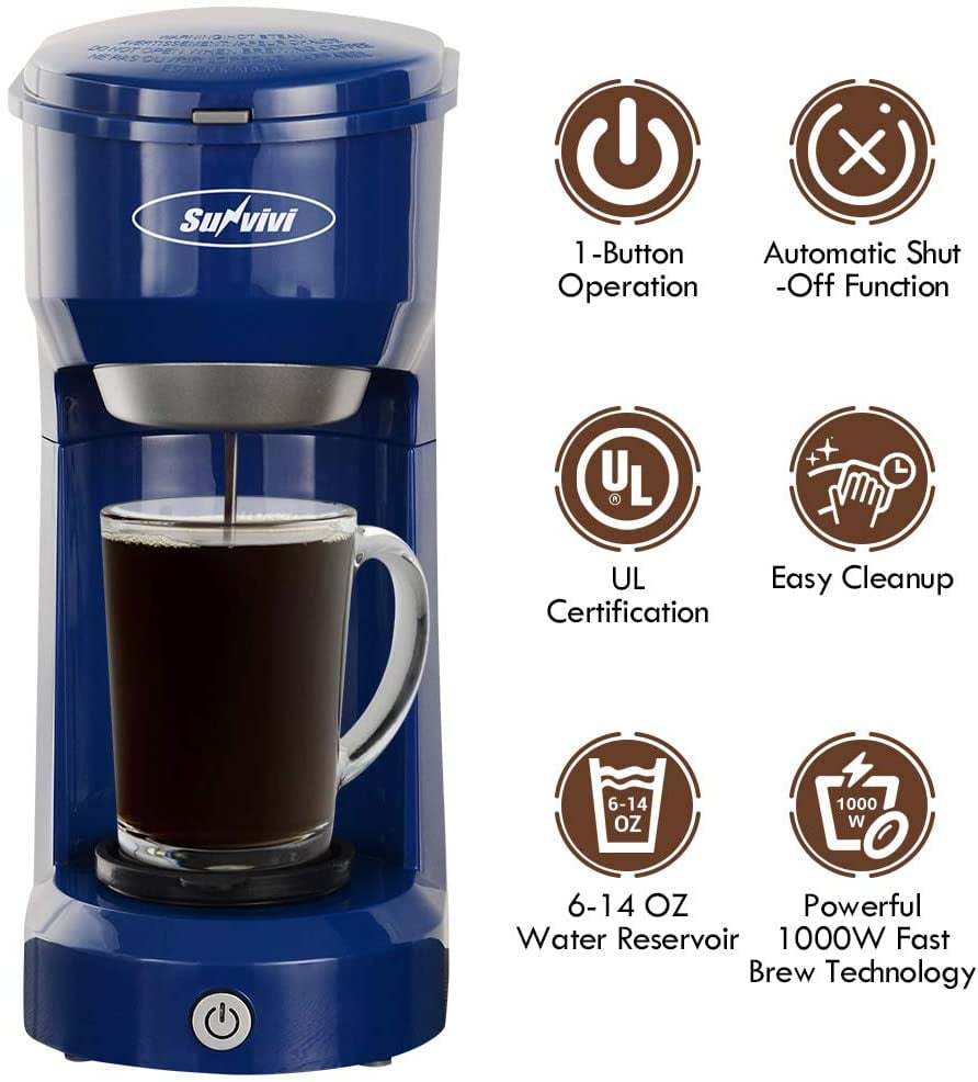 Blue Single Serve Coffee Maker with Filter
