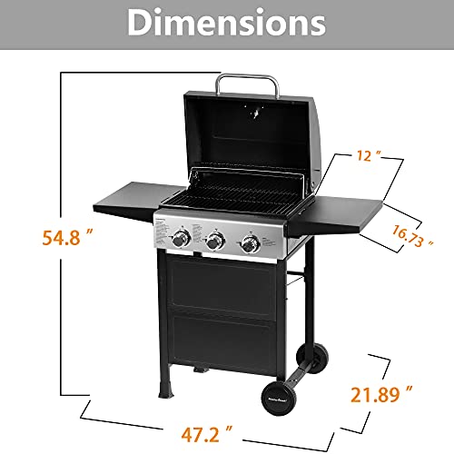 Classic Propane Gas Grill, 3 Bunner with Folding Table