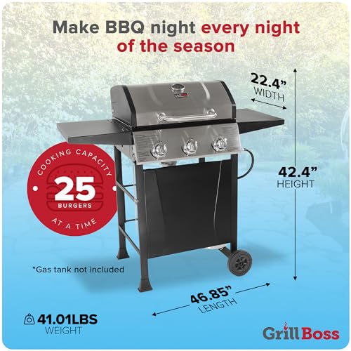 Outdoor 3 Burner Propane Gas Grill with Lid