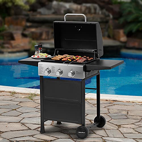 Classic Propane Gas Grill, 3 Bunner with Folding Table