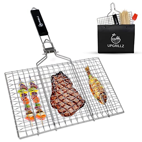 Stainless Steel BBQ Fish Grill Basket with Skewers