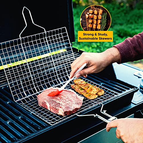 Stainless Steel BBQ Fish Grill Basket with Skewers