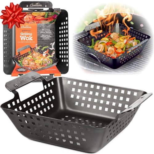 Heavy Duty Non-Stick BBQ Wok - Stainless Steel Handles