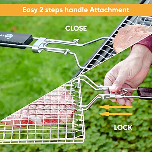 Stainless Steel BBQ Fish Grill Basket with Skewers