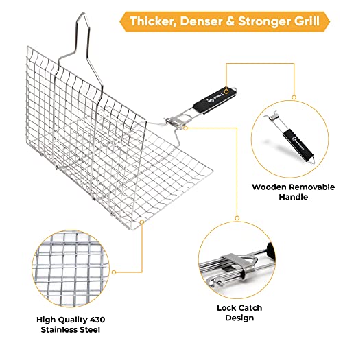 Stainless Steel BBQ Fish Grill Basket with Skewers