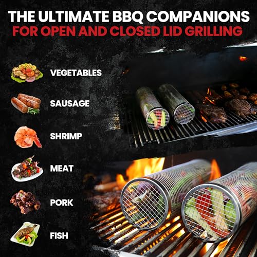 Portable Rolling Grill Basket - Stainless Steel BBQ Rack