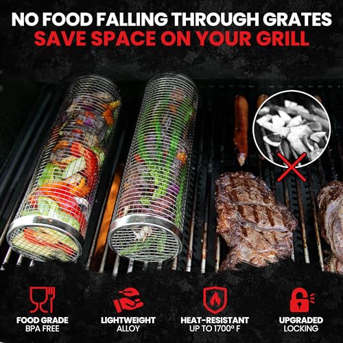 Portable Rolling Grill Basket - Stainless Steel BBQ Rack