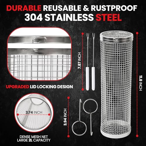 Portable Rolling Grill Basket - Stainless Steel BBQ Rack