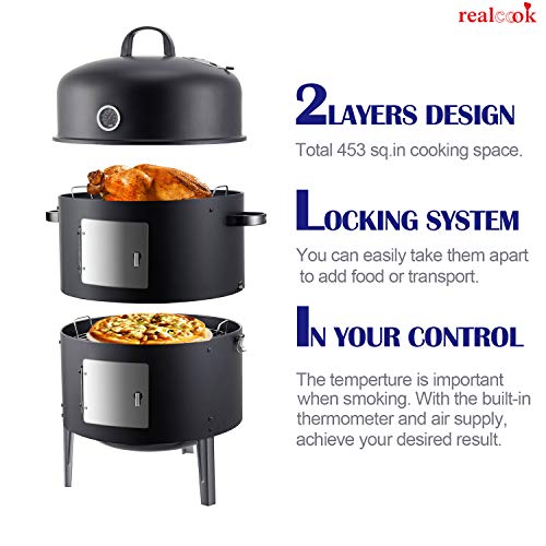 Realcook 17-Inch Vertical Charcoal Smoker & BBQ Grill