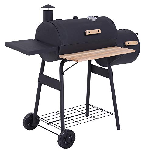 48" Steel Portable Backyard Charcoal BBQ Grill and Offset Smoker with Wheels
