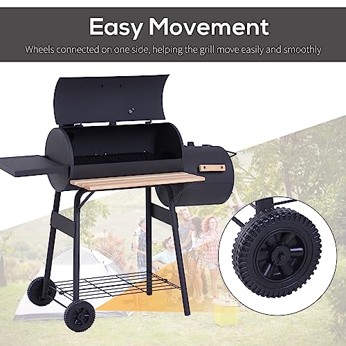 48" Steel Portable Backyard Charcoal BBQ Grill and Offset Smoker with Wheels