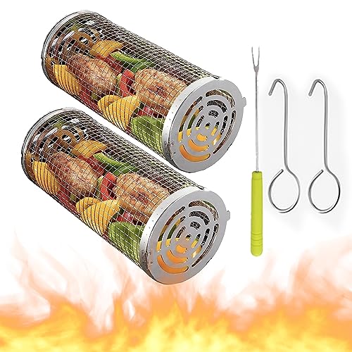 Stainless Steel Rolling Grill Basket - Outdoor BBQ Accessories