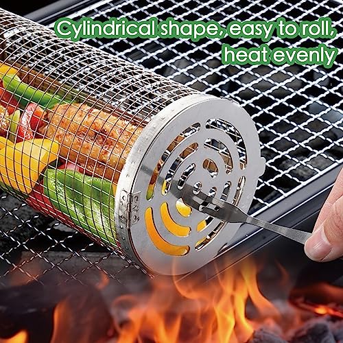 Stainless Steel Rolling Grill Basket - Outdoor BBQ Accessories
