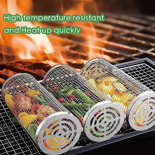 Stainless Steel Rolling Grill Basket - Outdoor BBQ Accessories