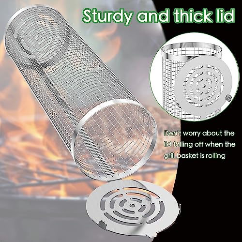 Stainless Steel Rolling Grill Basket - Outdoor BBQ Accessories