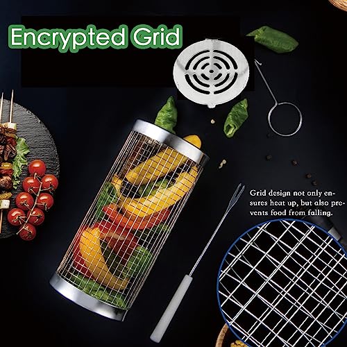 Stainless Steel Rolling Grill Basket - Outdoor BBQ Accessories