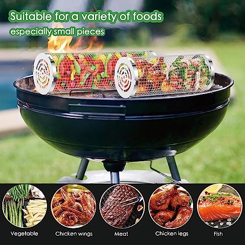 Stainless Steel Rolling Grill Basket - Outdoor BBQ Accessories
