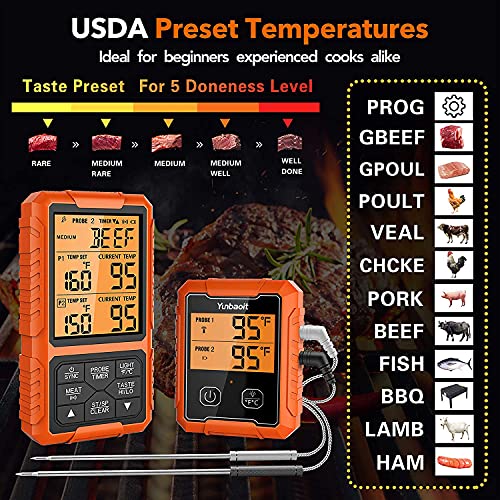 Wireless BBQ Thermometer with Dual Probes, 500 FT Range