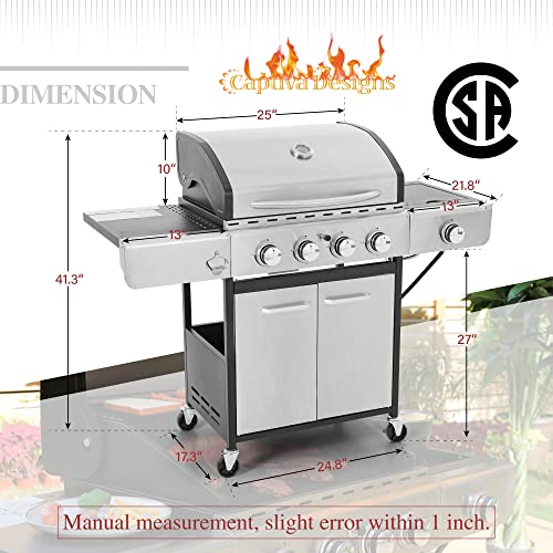 Propane Gas BBQ Grill with Side Burner & Cast Iron Grates