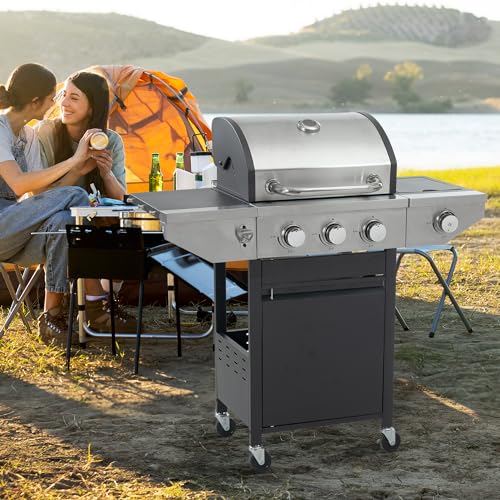 Stainless Steel Propane Gas Grill - 3 Burner+Side Burner