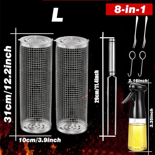 Large Stainless Steel Rolling Grill Baskets - BBQ Accessories