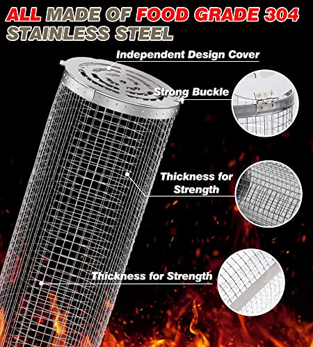 Large Stainless Steel Rolling Grill Baskets - BBQ Accessories