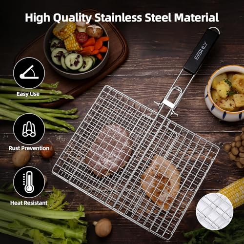 Portable Stainless Steel Grill Basket for Outdoor BBQ