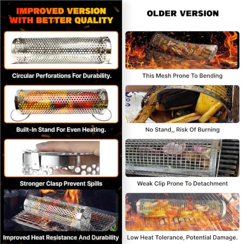 Grill Baskets Set: Fish, Meat, Fries, Forks, Hooks, Glove