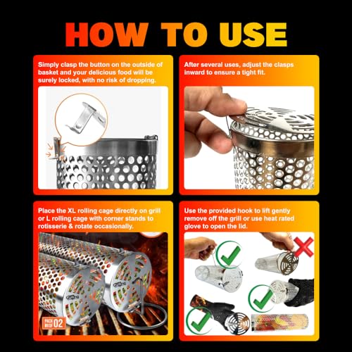 Grill Baskets Set: Fish, Meat, Fries, Forks, Hooks, Glove