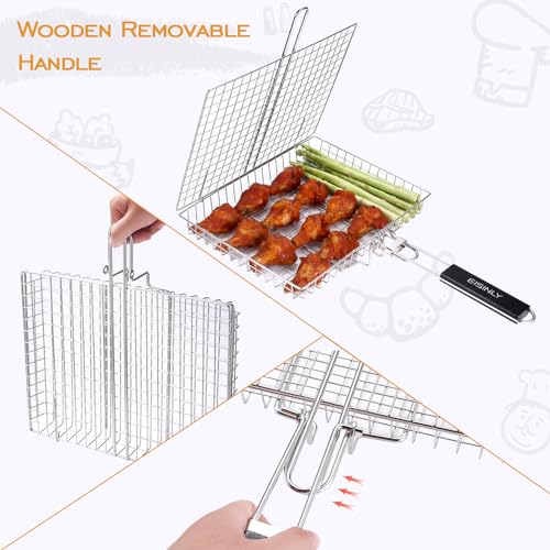 Portable Stainless Steel Grill Basket for Outdoor BBQ